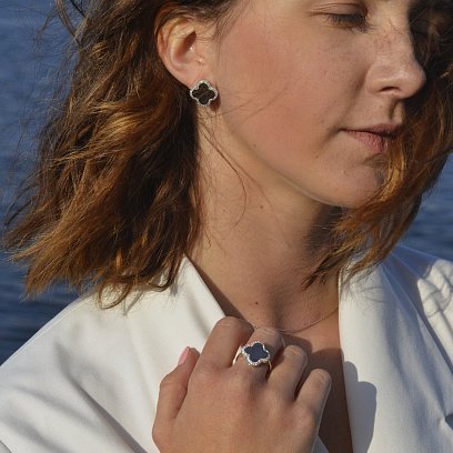 Золота каблучка "Конюшина" з фіанітами к06218 №4