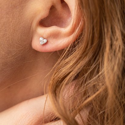 Золоті сережки - пусети "Сердечки" з діамантами сб0463ca №2