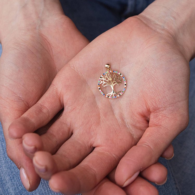 Золотой кулон "Древо жизни" с фианитами п03655 от ювелирного магазина Оникс - 3