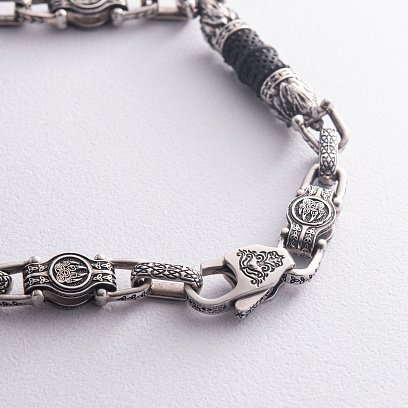 Мужская серебряная цепочка "Волки" с эбеновым деревом 812 №15