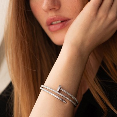 Жорсткий золотий браслет "Цвях" з діамантами бб0052м №2