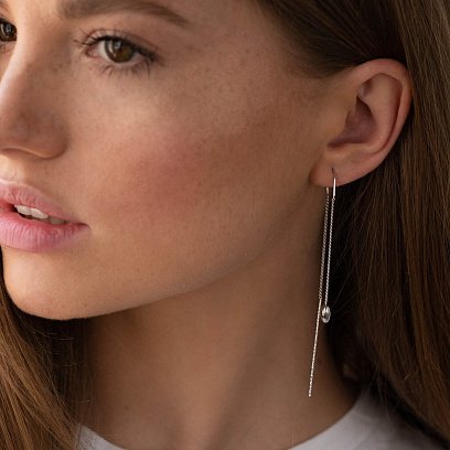 Серебряные серьги-протяжки "Сердечки"  122735 №2