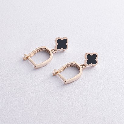 Серьги "Клевер" в желтом золоте (эмаль) с07534 №6