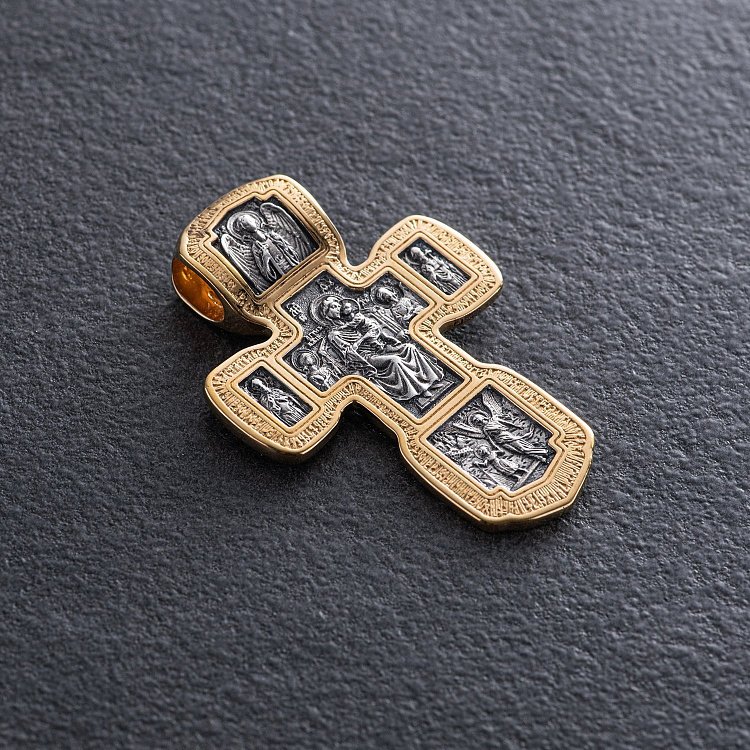 Срібний хрест "Розп'яття Христове.Свята Трійця. Свт. Микола Чудотворець. Мч. Трифон. Три святителя. Ікона Божої матері" Толгская ". Ангел Хранитель. Прп. Сергій Радонезький. Свт. Спиридон Тріміфунский" 132971 від ювелірного магазину Онікс - 2