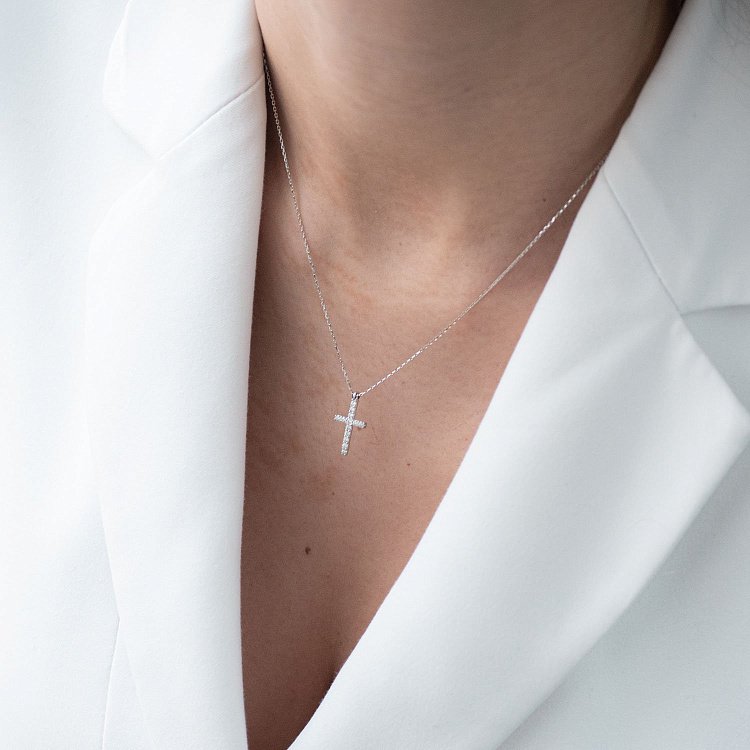 Золотое колье с крестиком (фианит) кол00862 от ювелирного магазина Оникс - 3