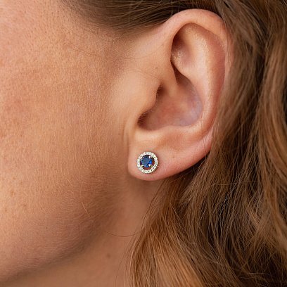 Золотые серьги - пусеты с бриллиантами и сапфирами сб0418ca №4