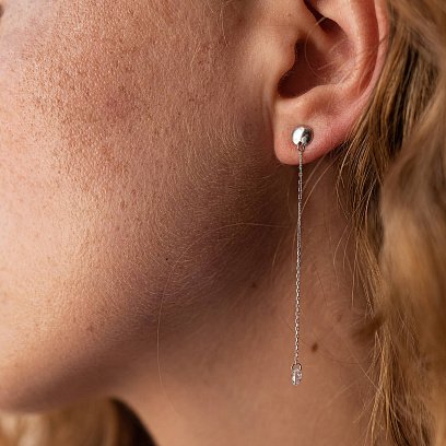 Сережки - пусети "Фіаніт на ланцюжку" у білому золоті с08042