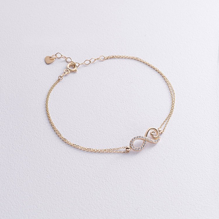 Браслет "Бесконечность" в желтом золоте (фианиты) б05307 от ювелирного магазина Оникс - 2