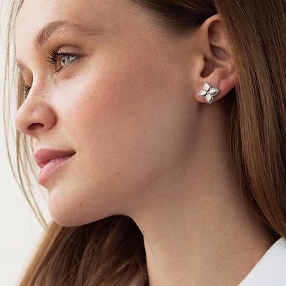 Серебряные серьги - пусеты "Клевер" 7084 №2