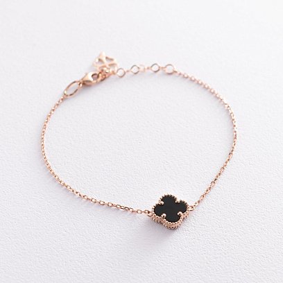 Браслет "Конюшина" в червоному золоті (онікс) б04570