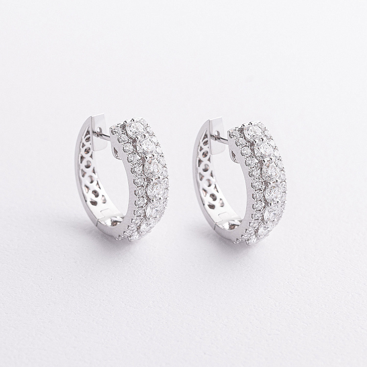 Золотые серьги - кольца с бриллиантами сб0581cha от ювелирного магазина Оникс