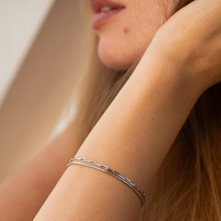 Двойной серебряный браслет "Цепочка" 141783 от ювелирного магазина Оникс - 1