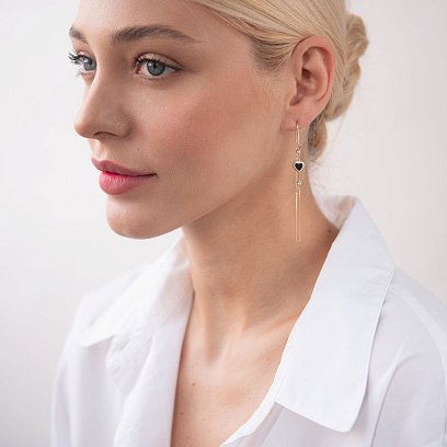 Золоті сережки - протяжки "Сердечка" (емаль) с07351 №3