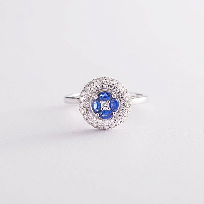 Золотое кольцо с сапфирами и бриллиантами R12304DSaj №4