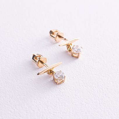 Сережки - пусети "Естер" у жовтому золоті (фіаніти) с07933 №4