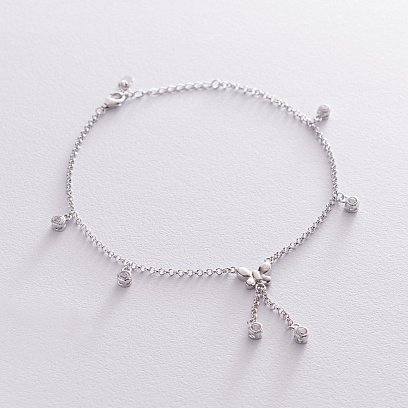 Срібний браслет "Метелик" на ногу (фіаніти) 141563 №2