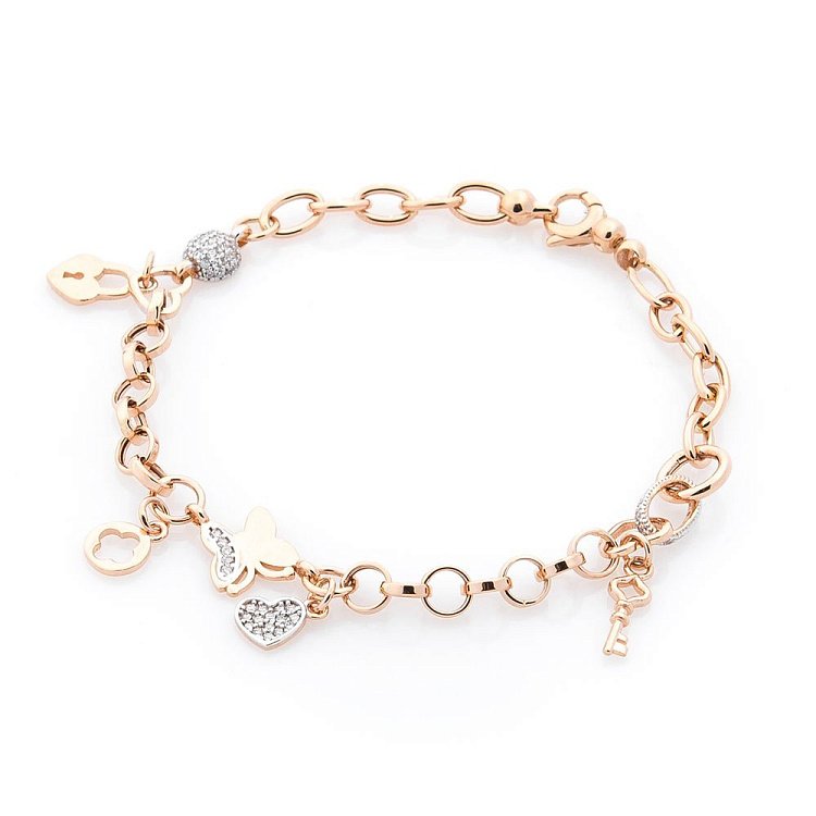 Золотой браслет "Сердечко и ключик" б03331 от ювелирного магазина Оникс