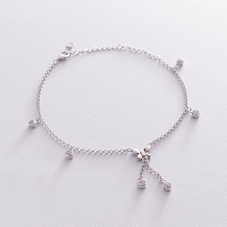 Серебряный браслет "Бабочка" на ногу (фианиты) 141563 от ювелирного магазина Оникс - 1