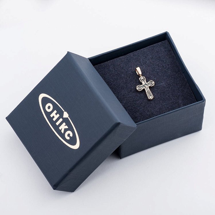 Золотой православный крестик с распятием и молитвой (чернение) п02536 от ювелирного магазина Оникс - 4