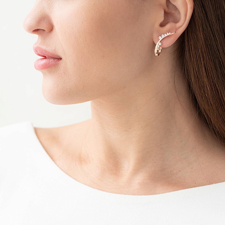 Золотые серьги "Веточки" с фианитами с04338 от ювелирного магазина Оникс