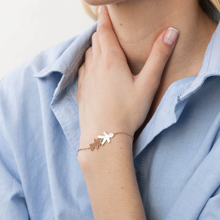 Браслет "Девочка и мальчик" в красном золоте (возможна гравировка) з2090 от ювелирного магазина Оникс - 1