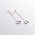 Сережки - кільця "Перлина на ланцюжку" у білому золоті с08357 от ювелирного магазина Оникс - 3