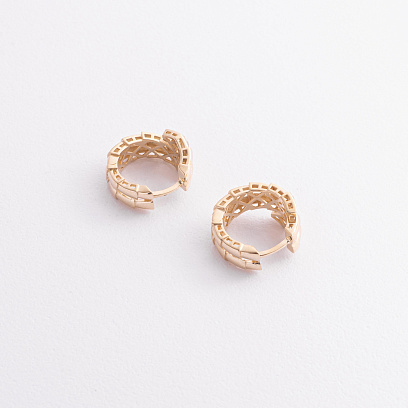 Серьги - кольца "Змеи" в желтом золоте (фианиты) с09297 №2