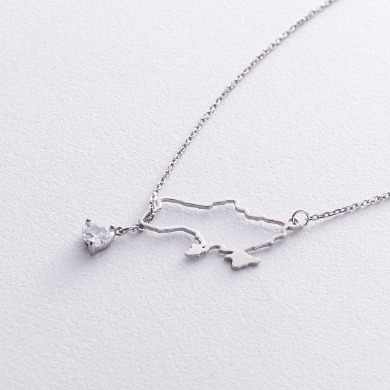 Серебряное колье - галстук "Карта Украины" (куб. цирконий Swarovski в форме сердца) 4050с №3