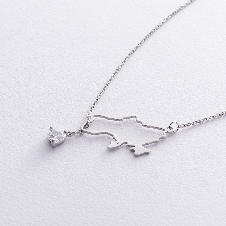 Серебряное колье - галстук "Карта Украины" (куб. цирконий Swarovski в форме сердца) ﻿4050с от ювелирного магазина Оникс - 3