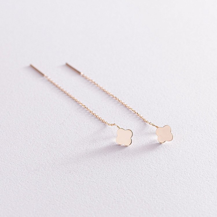 Сережки - протяжки "Конюшина" в жовтому золоті с07735 від ювелірного магазину Онікс - 1