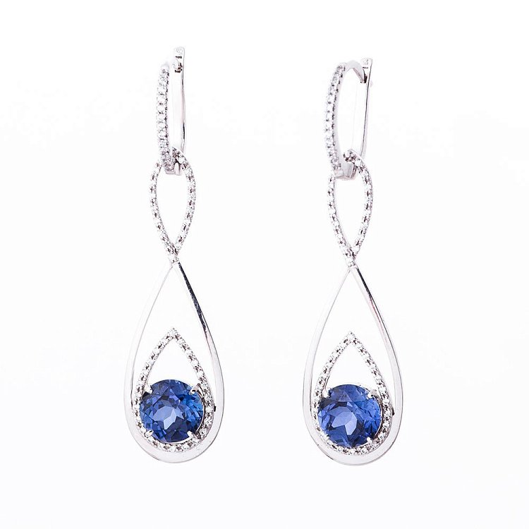 Золоті сережки з сапфірами і фіанітами 14050478сапфир від ювелірного магазину Онікс