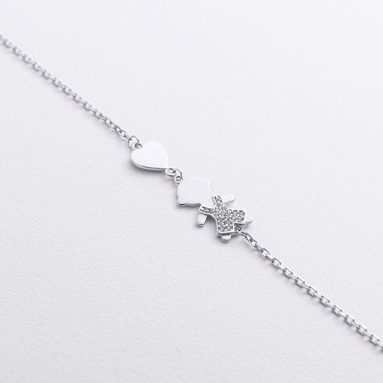 Браслет "Мальчик и сердечко" в белом золоте (фианиты) б05659 от ювелирного магазина Оникс - 1