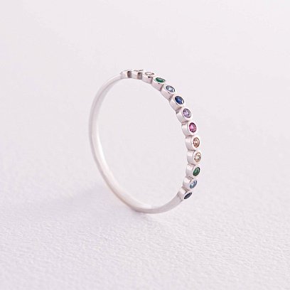 Каблучка з різнокольоровими фіанітами (біле золото) к07128