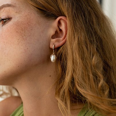 Золотые серьги (культ. пресн. жемчуг) с07771 №5