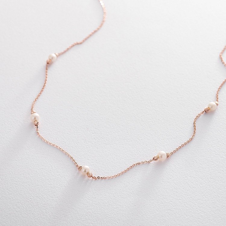 Золотое колье с культ. пресн. жемчугом кол01309 от ювелирного магазина Оникс - 5