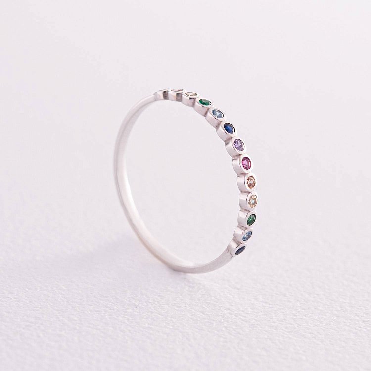Каблучка з різнокольоровими фіанітами (біле золото) к07128 від ювелірного магазину Онікс