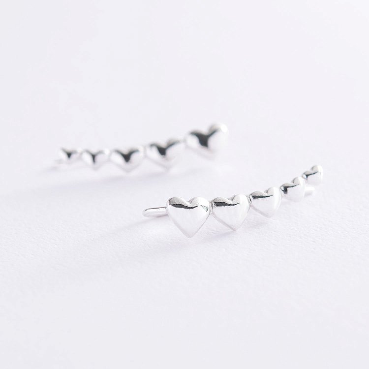 Срібні сережки - клаймбери "Сердечка" 122531 від ювелірного магазину Онікс - 1