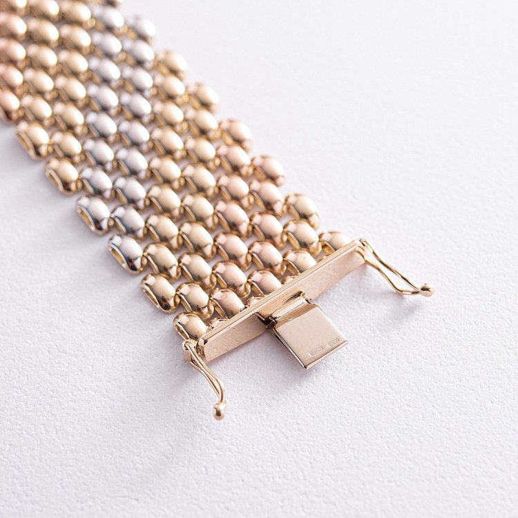 Золотой широкий браслет "Милена" б05005 - 5 Золотой широкий браслет "Милена" б05005 от ювелирного магазина Оникс - 5