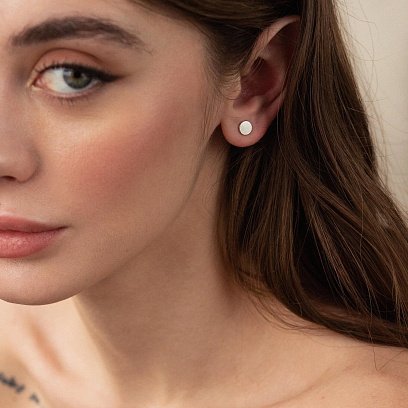 Срібні сережки-пусети без каменів 122437 №6