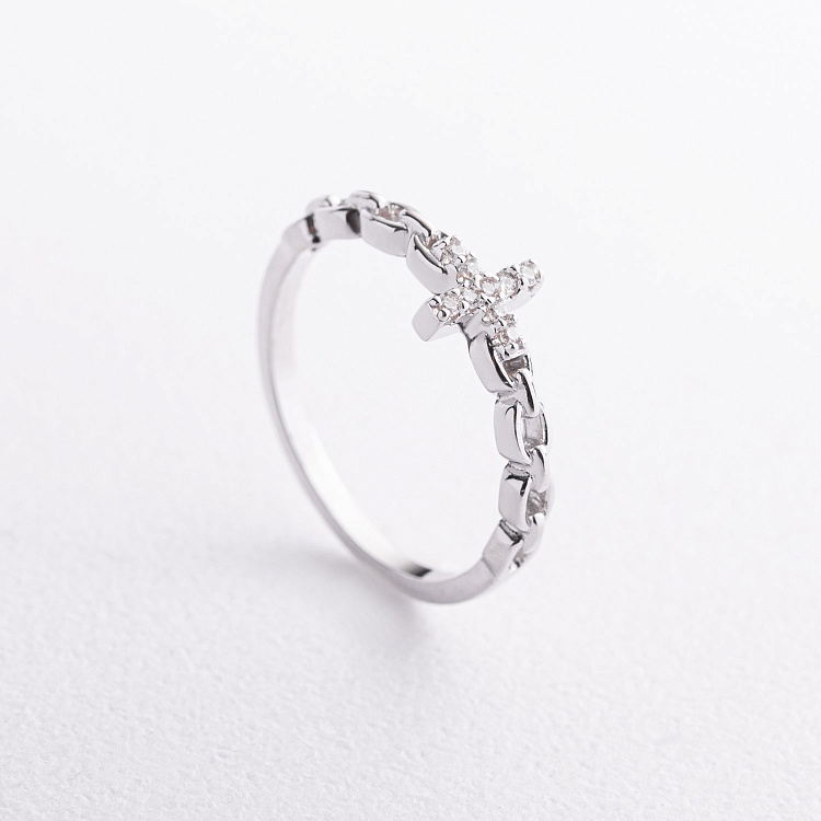 Срібна каблучка "Хрестик" з фіанітами 112849 від ювелірного магазину Онікс