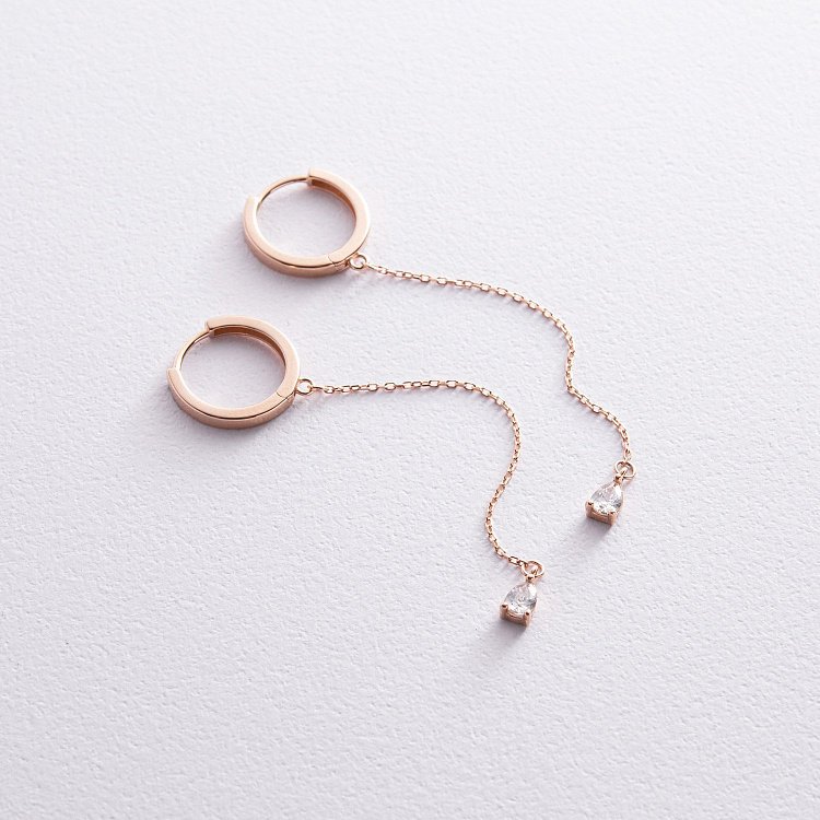 Сережки - кільця "Крапельки" з фіанітами (червоне золото) с08351 від ювелірного магазину Онікс - 6