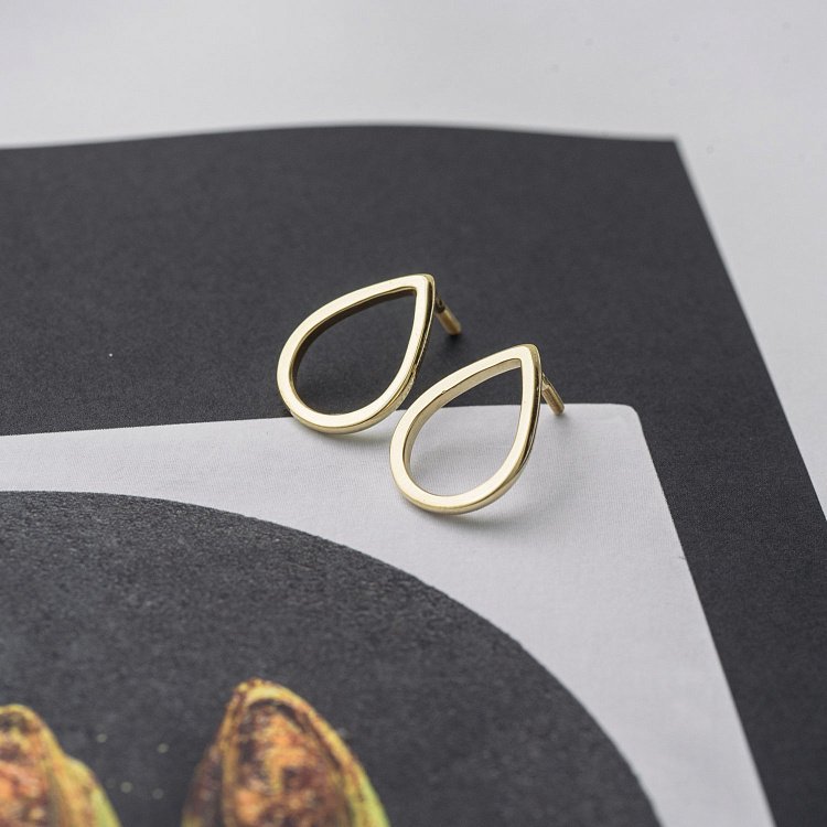 Сережки-пусети "Великі крапельки" в жовтому золоті 1.7*1.2 см с06316 від ювелірного магазину Онікс - 6