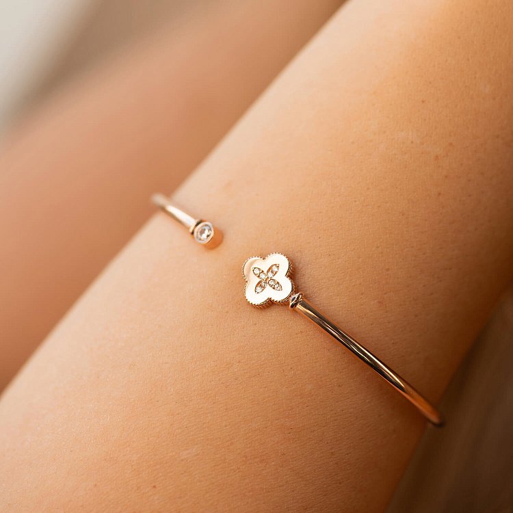 Золотой браслет "Клевер" (фианит) б04135 от ювелирного магазина Оникс - 2