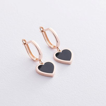 Серьги "Сердечки" в красном золоте (эмаль) с06797 №3