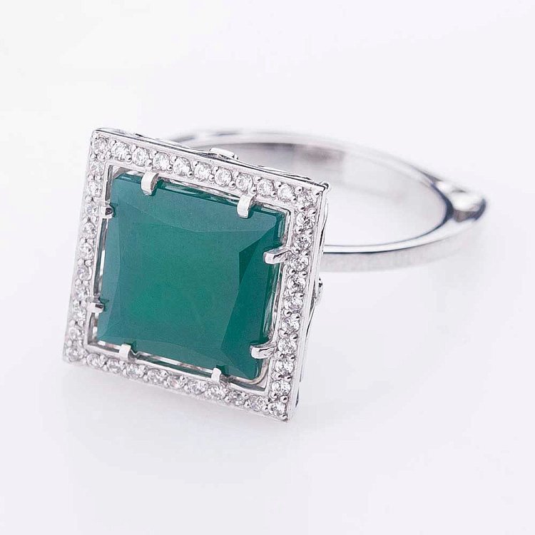 Золотое кольцо с агатом и фианитами 14032086 Золотое кольцо с агатом и фианитами 14032086 от ювелирного магазина Оникс