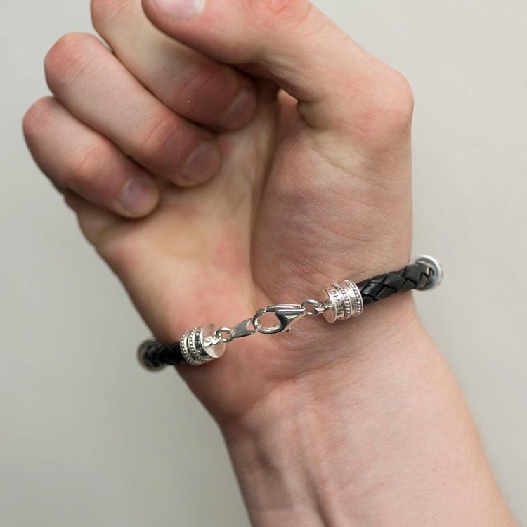 Кожаный браслет Symbols (якорь) с серебряными вставками t50-01 от ювелирного магазина Оникс - 7