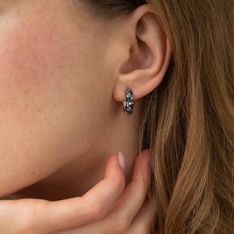 Серебряные серьги - кольца "Океан" с фианитами 123191 от ювелирного магазина Оникс - 5