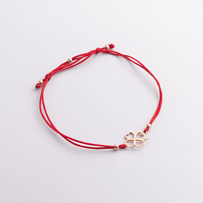 Золотой браслет "Клевер" с красной нитью б05737
