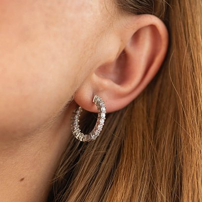 Серебряные серьги - кольца с фианитами 123426 №4