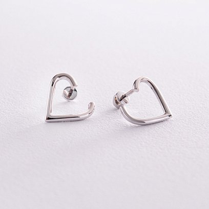 Сережки - пусети "Сердечки" у білому золоті с08089 №4
